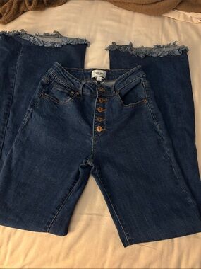 C’est Toi High-Rise Dark Blue Button-Front Flare Jeans